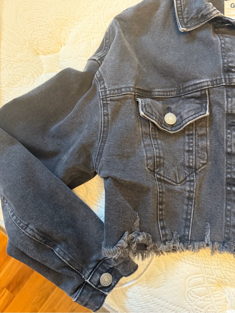 Garage Black Cropped Distressed Denim Jacket - Picture 2 of 5